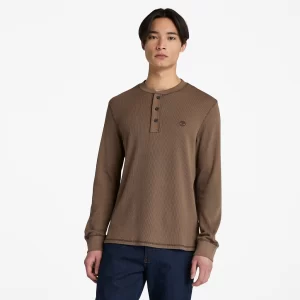 Mens Wharf River Waffle Henley Long-Sleeve Polo Shirt